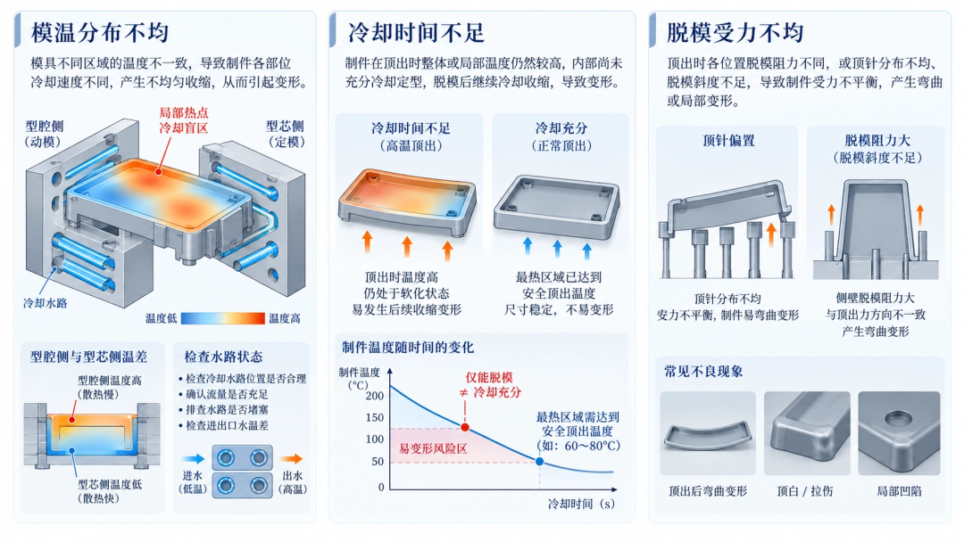 模温分布不均导致两侧冷却速度不一致