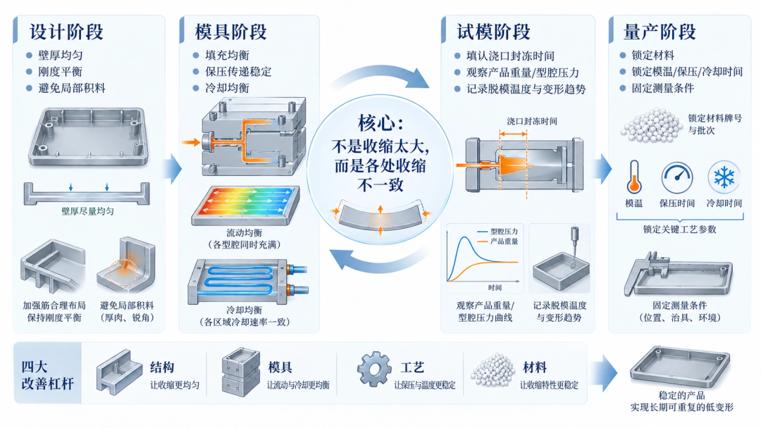 改善基本逻辑:设计、模具、试模、量产四阶段控制要点